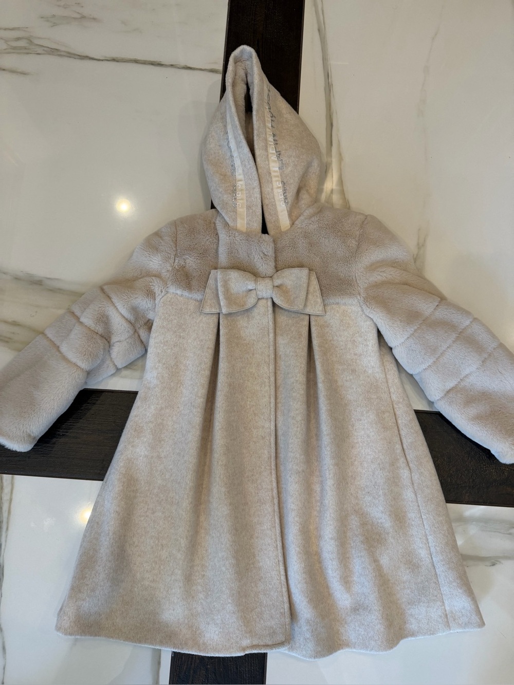 Lapin house Children's Hooded Bow Coat - Cream